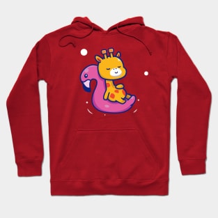 Cute Giraffe Floating With Swimming Flamingo Cartoon Hoodie